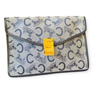 Authentic Vintage Celine Navy Monogram Canvas Flap Clutch